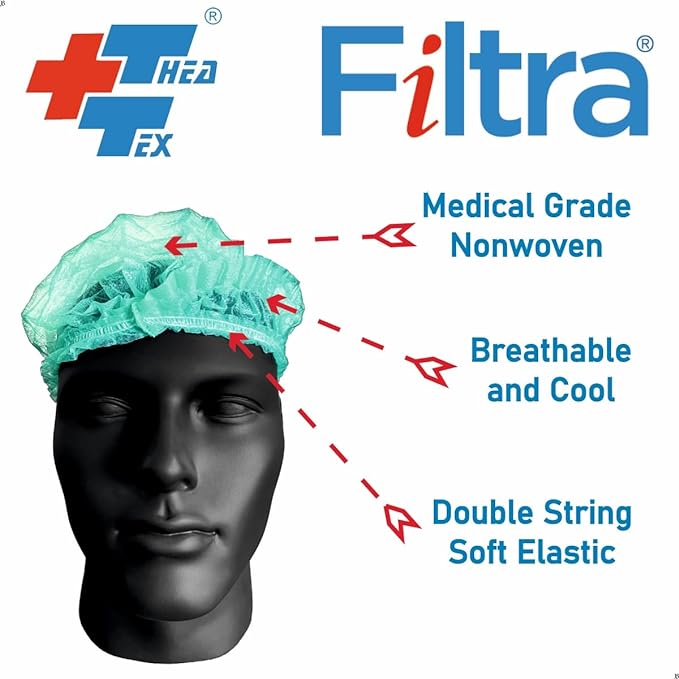 FILTRA® Disposable Bouffant Cap | Green | 21" | Box of 100 Caps