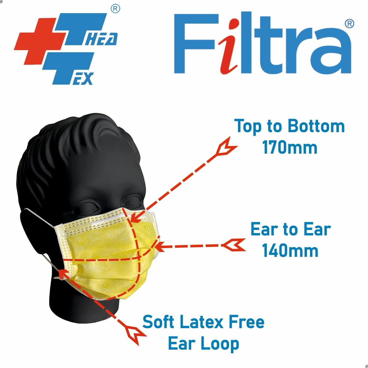 FILTRA® 3-Ply Ear Loop Kids Mask  | Yellow | Pouch of 20 Pcs Masks