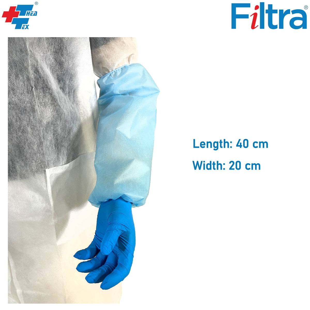 Filtra blue disposable arm sleeves offering lightweight protection for hygiene and safety in industrial settings.