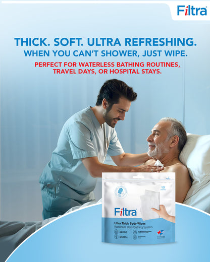 Ultra Thick Body Wipes Re-Sealable Zip Lock Pouch of 10 Wipes (Pack of 4 Pouch)