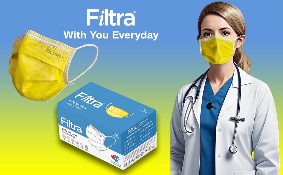 Yellow 4-Ply Ear Loop Mask Box of 50 Masks