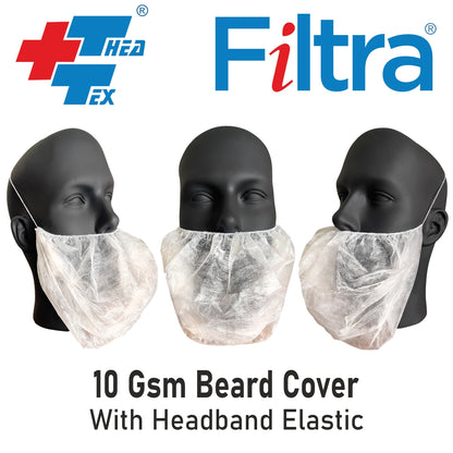 Filtra non-woven beard cover, 10 GSM, lightweight hygiene solution for food, medical, and industrial environments.