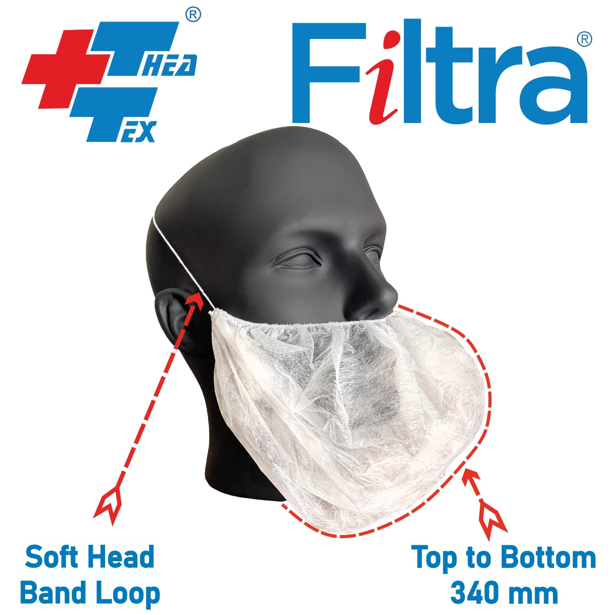 FILTRA® Beard Cover with Headband Elastic | 10 Gsm | White | Pack of 100 Nos