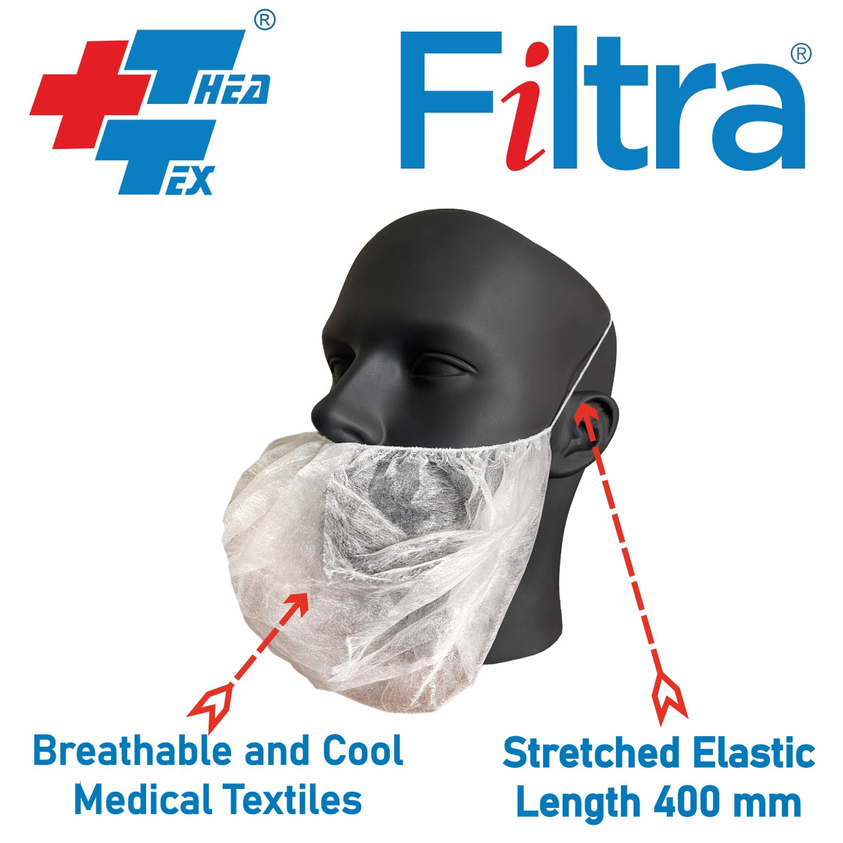 FILTRA® Beard Cover with Headband Elastic | 10 Gsm | White | Pack of 100 Nos