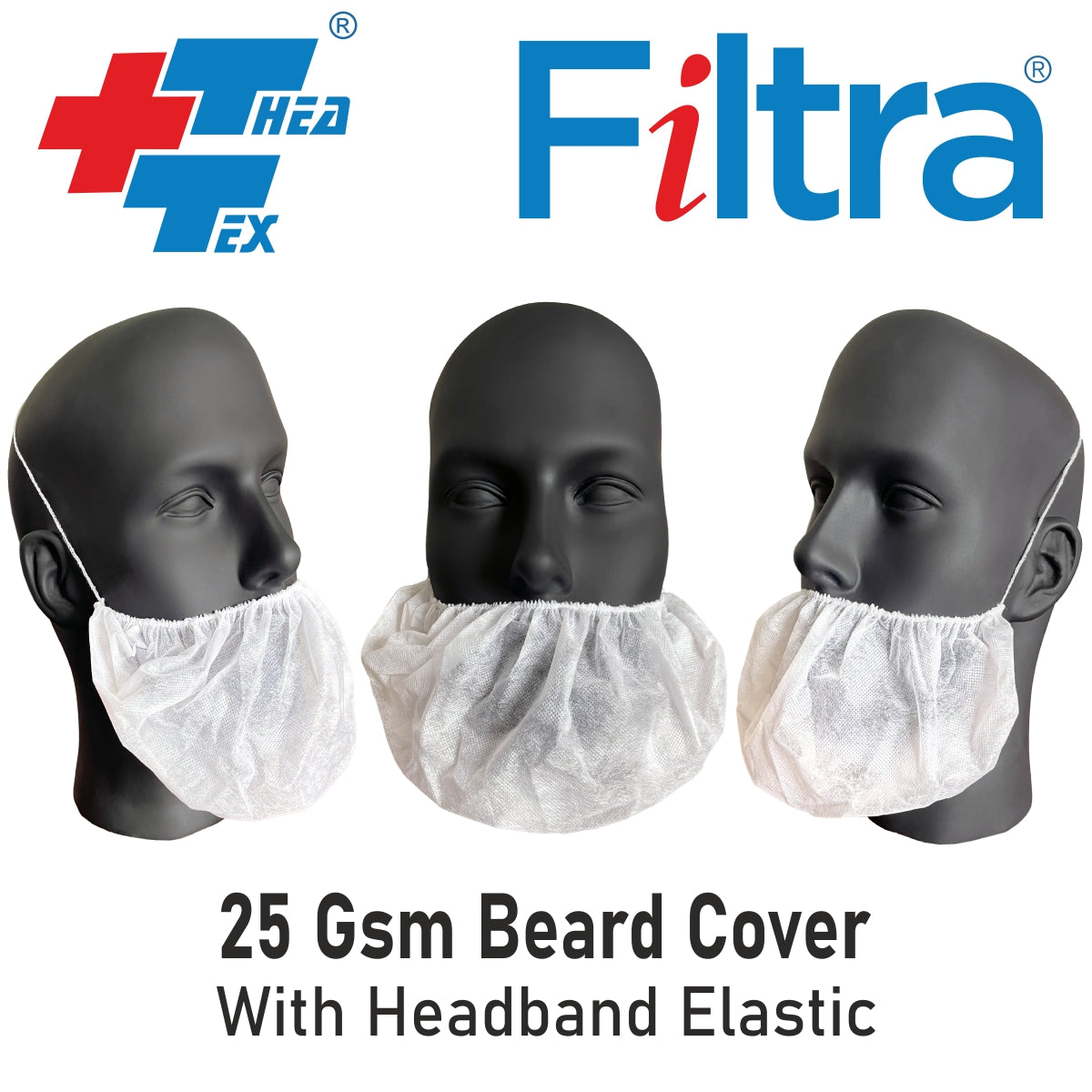 Filtra non-woven beard cover, 25 GSM, providing hygienic and sanitary protection in food, medical, and cleanroom settings.