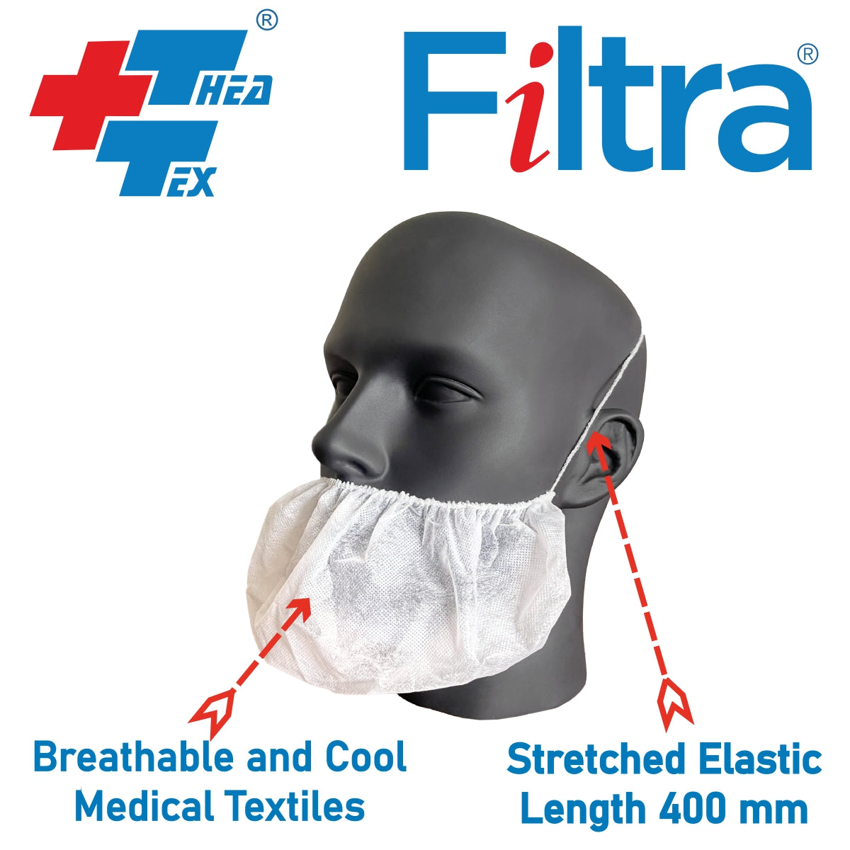 FILTRA® Beard Cover with Headband Elastic | 25 Gsm | White | Pack of 100 Nos