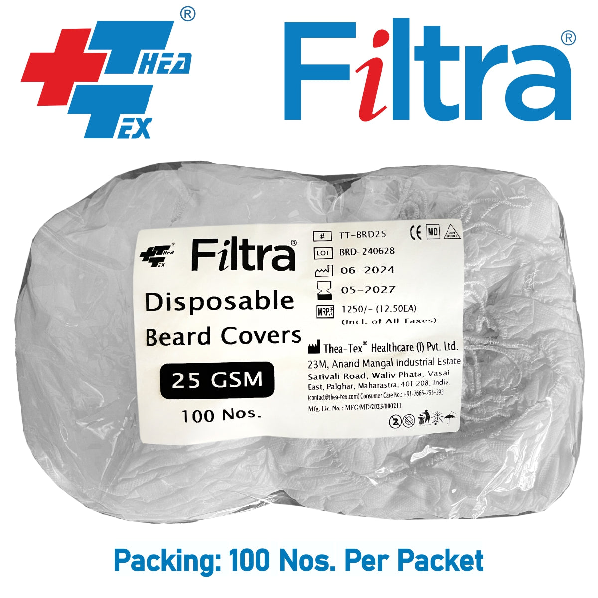 FILTRA® Beard Cover with Headband Elastic | 25 Gsm | White | Pack of 100 Nos