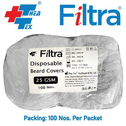 FILTRA® Beard Cover with Headband Elastic | 25 Gsm | White | Pack of 100 Nos