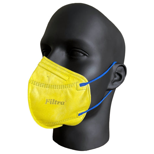 FILTRA® FFP1 Particulate Respirator Mask | Yellow Mask with Blue Ear Loops | Box of 50 Masks