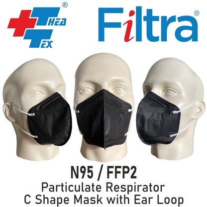 FILTRA® N95 Mask with Ear Loops | Black | Pouch of 10 Masks