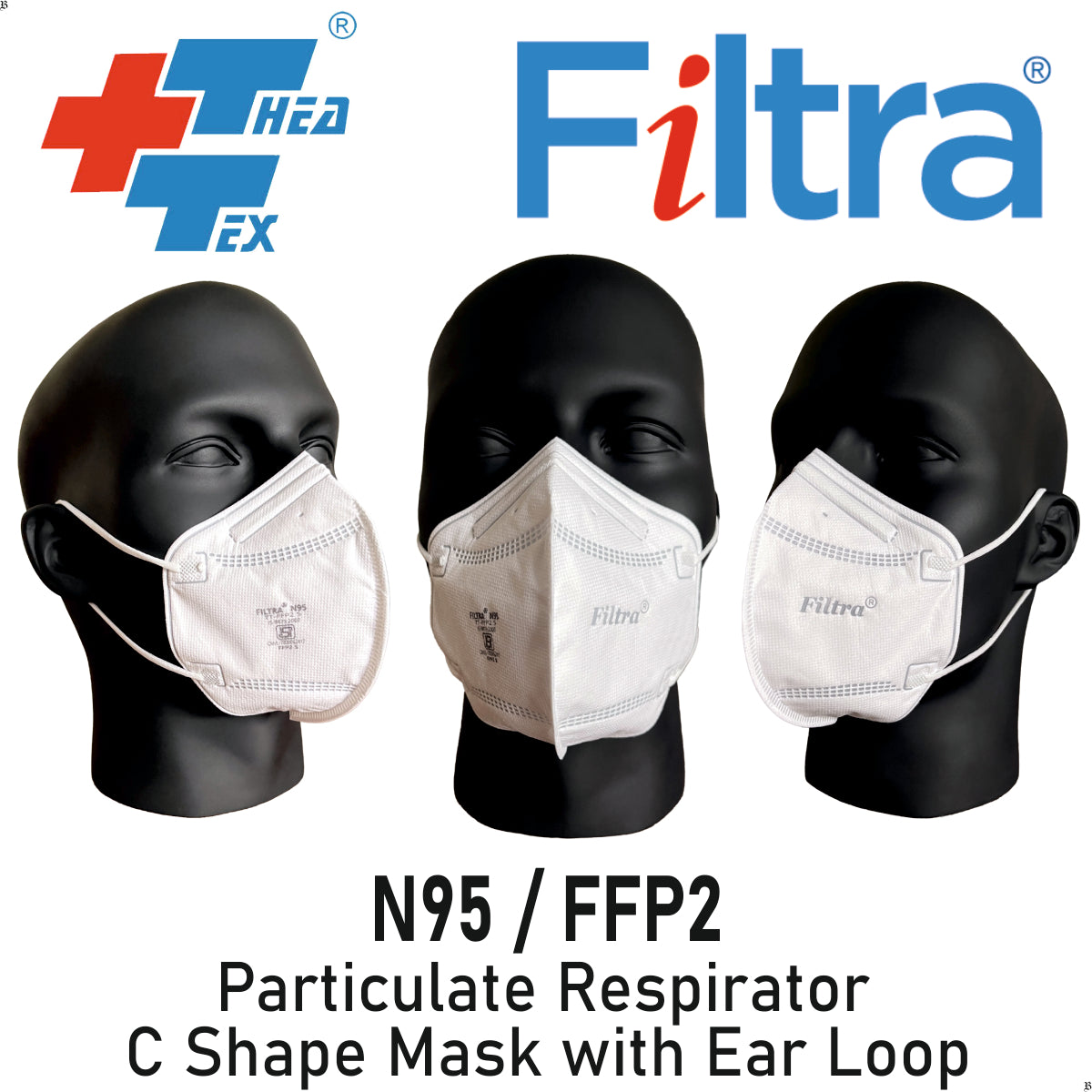 FILTRA® N95 Mask with Ear Loops | White | Zip Lock Pouch of 10 Masks | [10 count (Pack of 3)]