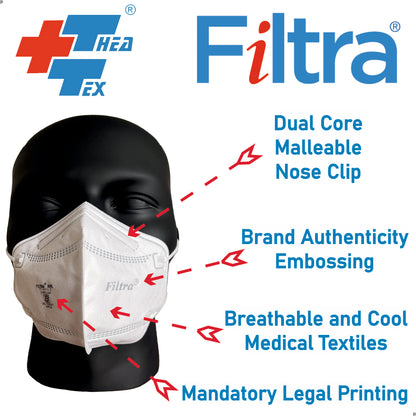 FILTRA® 3-Ply Ear Loop Surgical Mask & N95 Mask with Ear Loops | Black+White |Pouch of 20+Pouch of 10 Masks