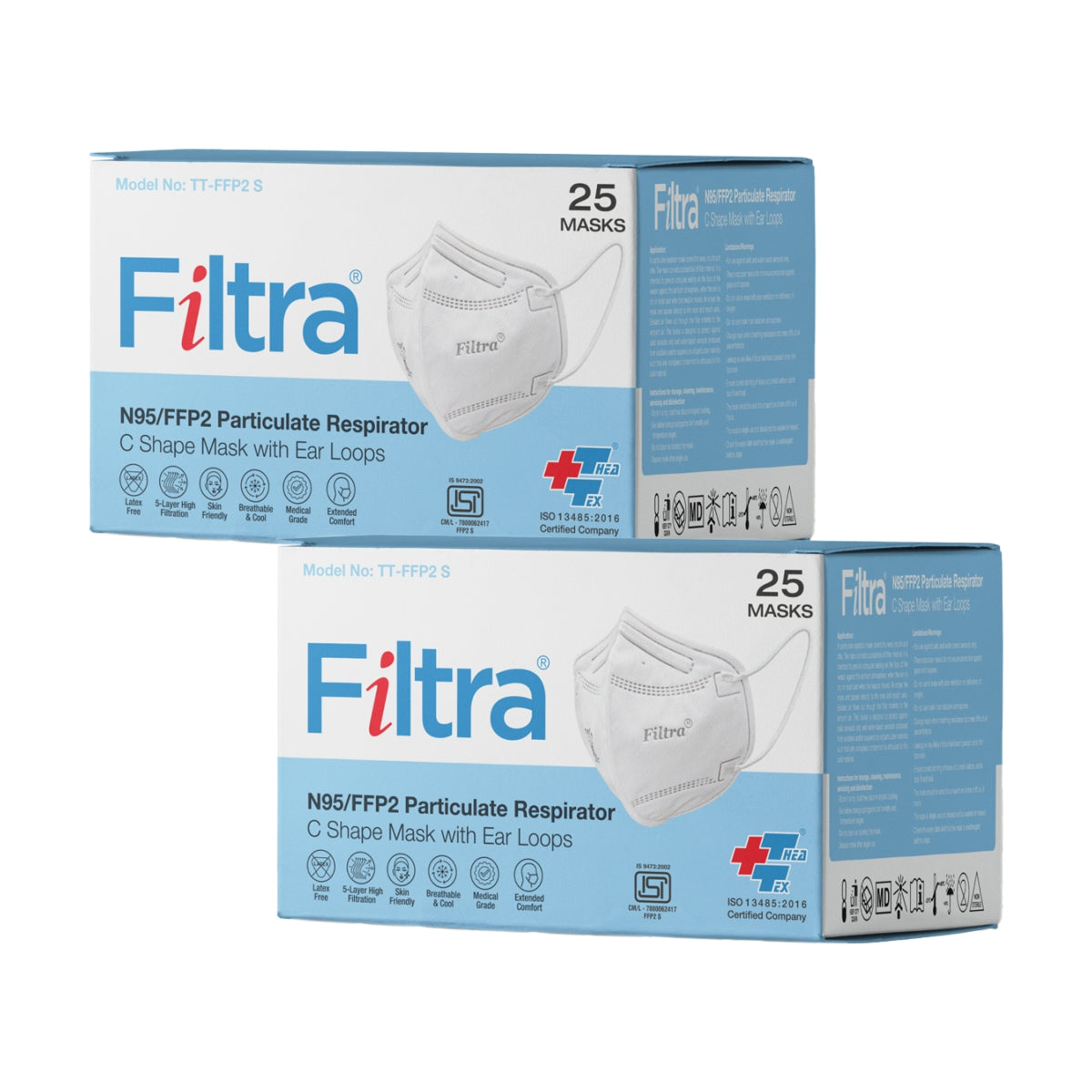 FILTRA® N95 Mask with Ear Loops | White | Box of 25 Masks