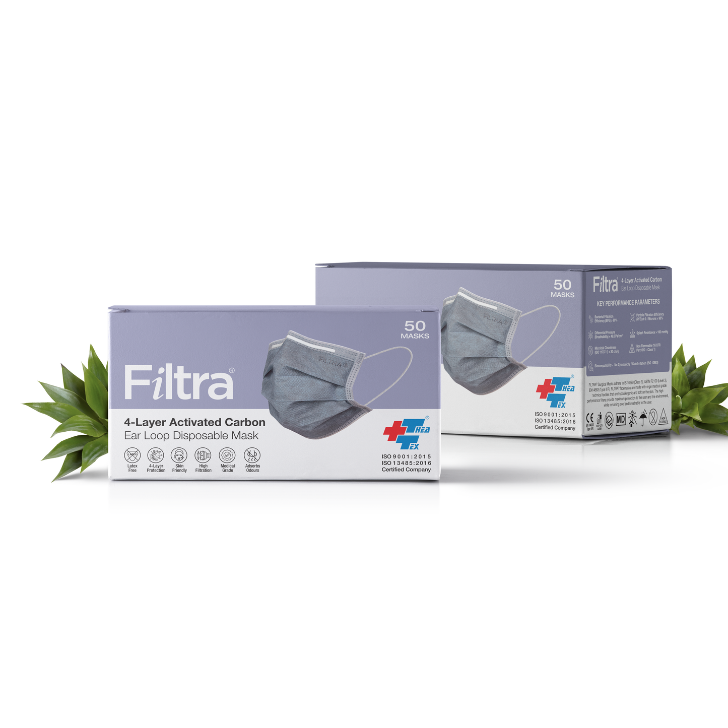 FILTRA® 4-Ply Ear Loop Activated Carbon Mask | Grey | Pack of 10 Boxes X Masks