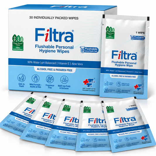 Flushable Personal Hygiene Wipes-Box of 30 Single Sachets
