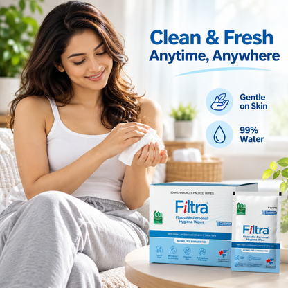 Flushable Personal Hygiene Wipes-Box of 30 Single Sachets