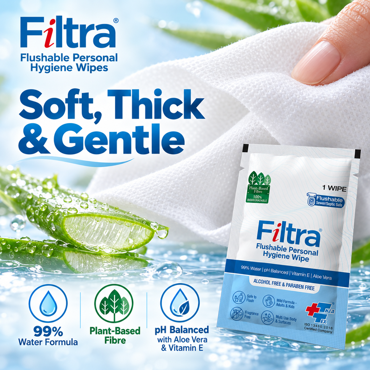 Flushable Personal Hygiene Wipes-Box of 30 Single Sachets