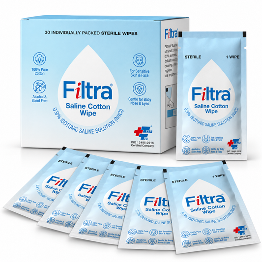 Sterile Saline Cotton Wipes-Box of 30 Single Sachets