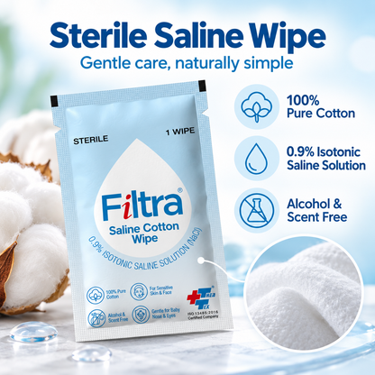 Sterile Saline Cotton Wipes-Box of 30 Single Sachets
