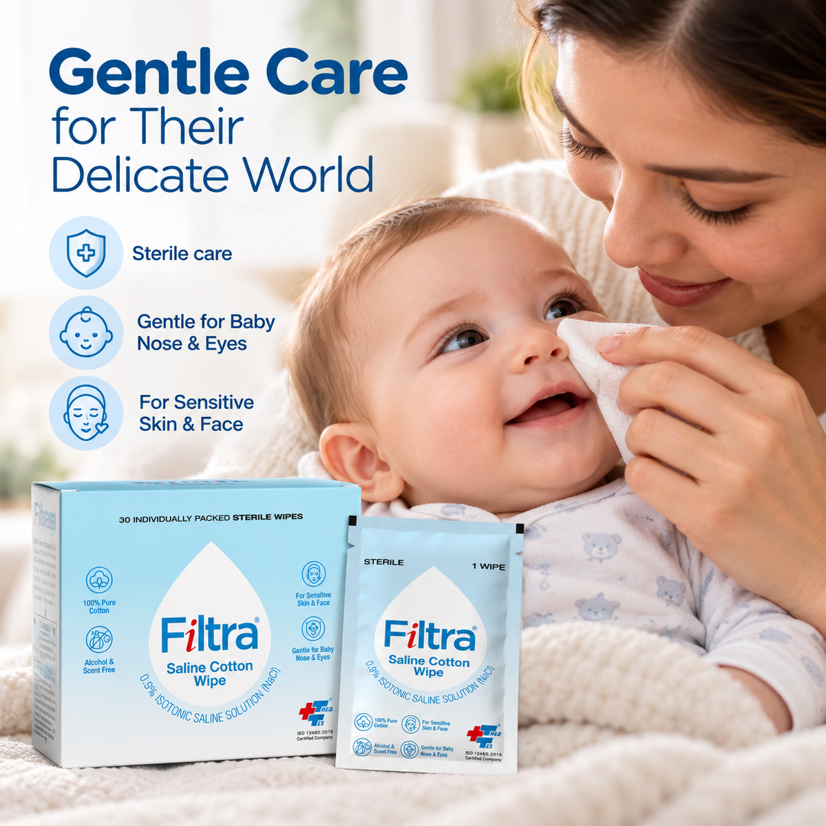 Sterile Saline Cotton Wipes-Box of 30 Single Sachets