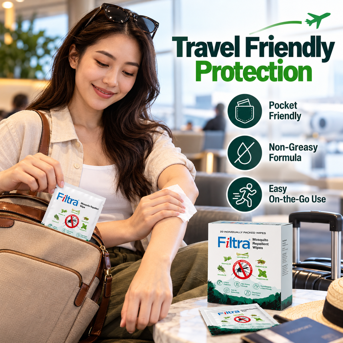 Mosquito Repellent Wipes - Box of 20 Single Sachets