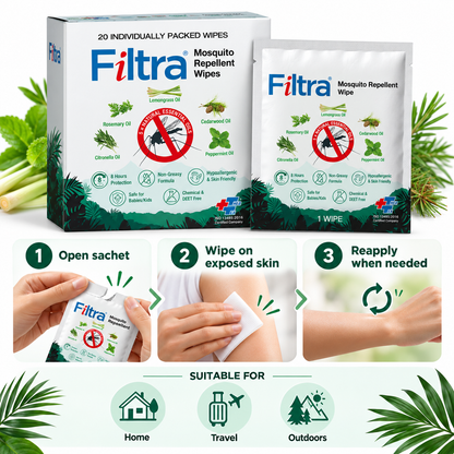 Mosquito Repellent Wipes - Box of 20 Single Sachets