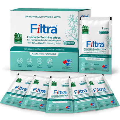 Flushable Soothing Wipes-Box of 30 Single Sachets