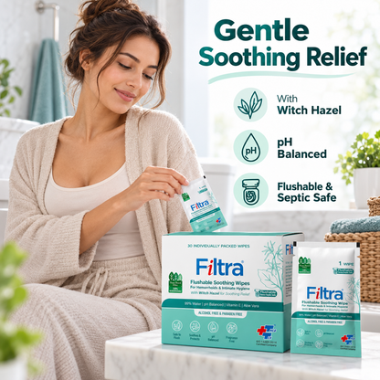Flushable Soothing Wipes-Box of 30 Single Sachets