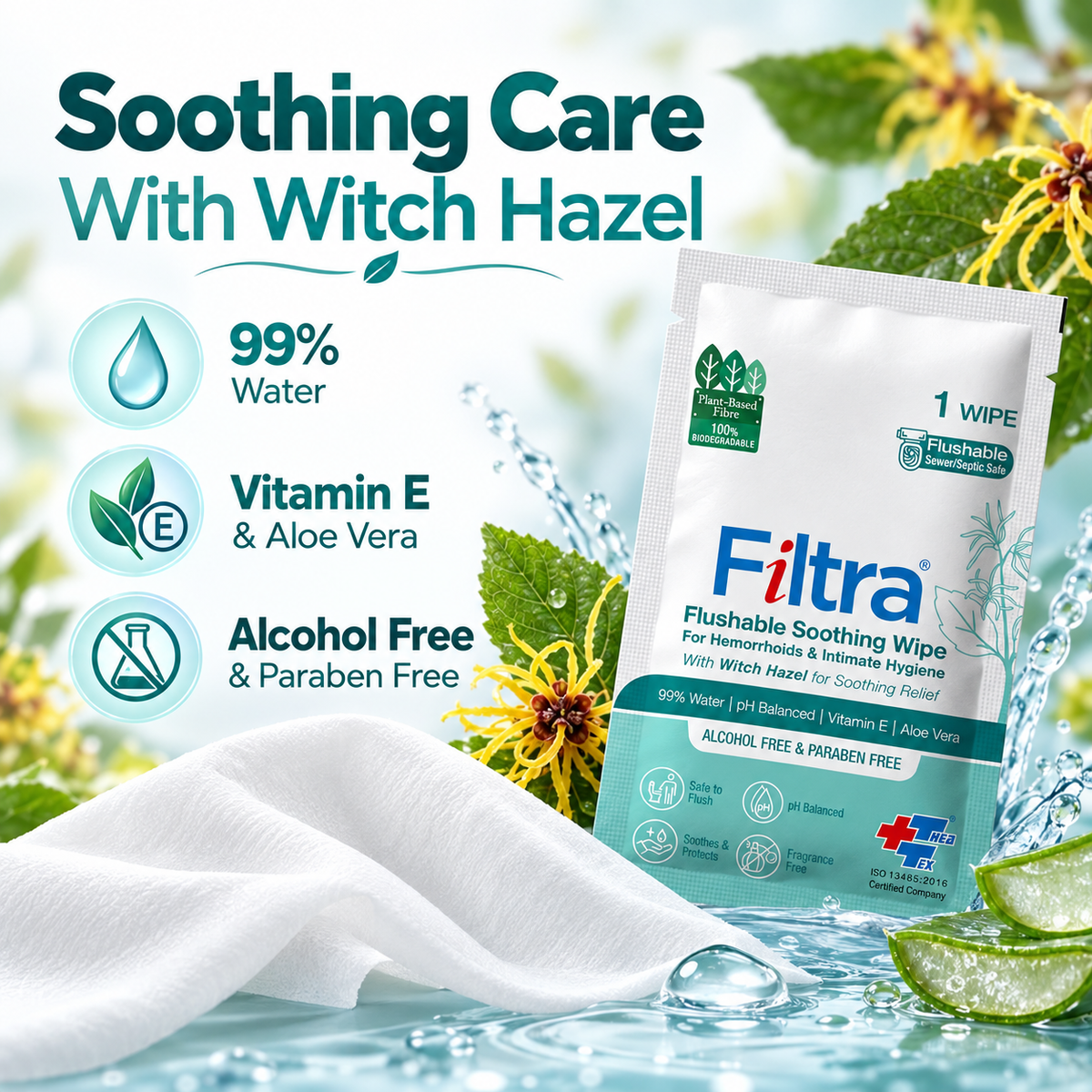 Flushable Soothing Wipes-Box of 30 Single Sachets