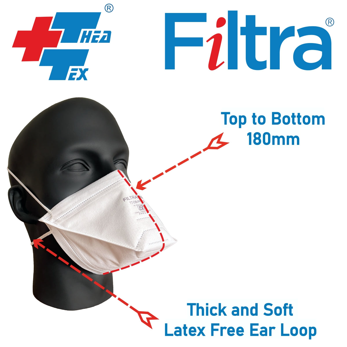 FILTRA® N95 Duck Bill Mask with Headbands | White | Box of 25 Masks