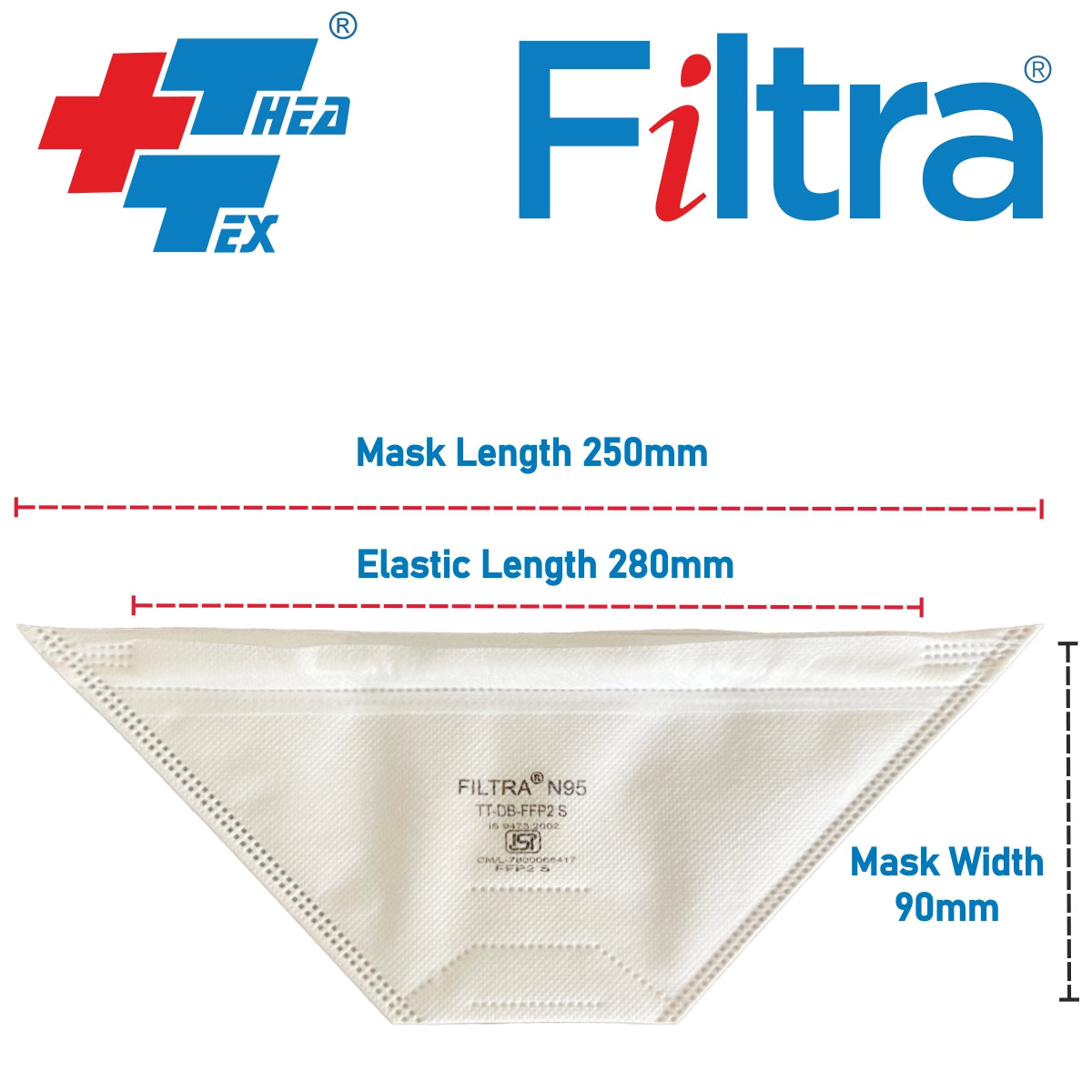 FILTRA® N95 Duck Bill Mask with Headbands | White | Box of 25 Masks