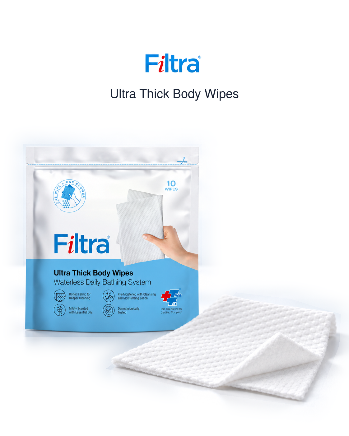 Ultra Thick Body Wipes Re-Sealable Zip Lock Pouch of 10 Wipes (Pack of 2 Pouch)