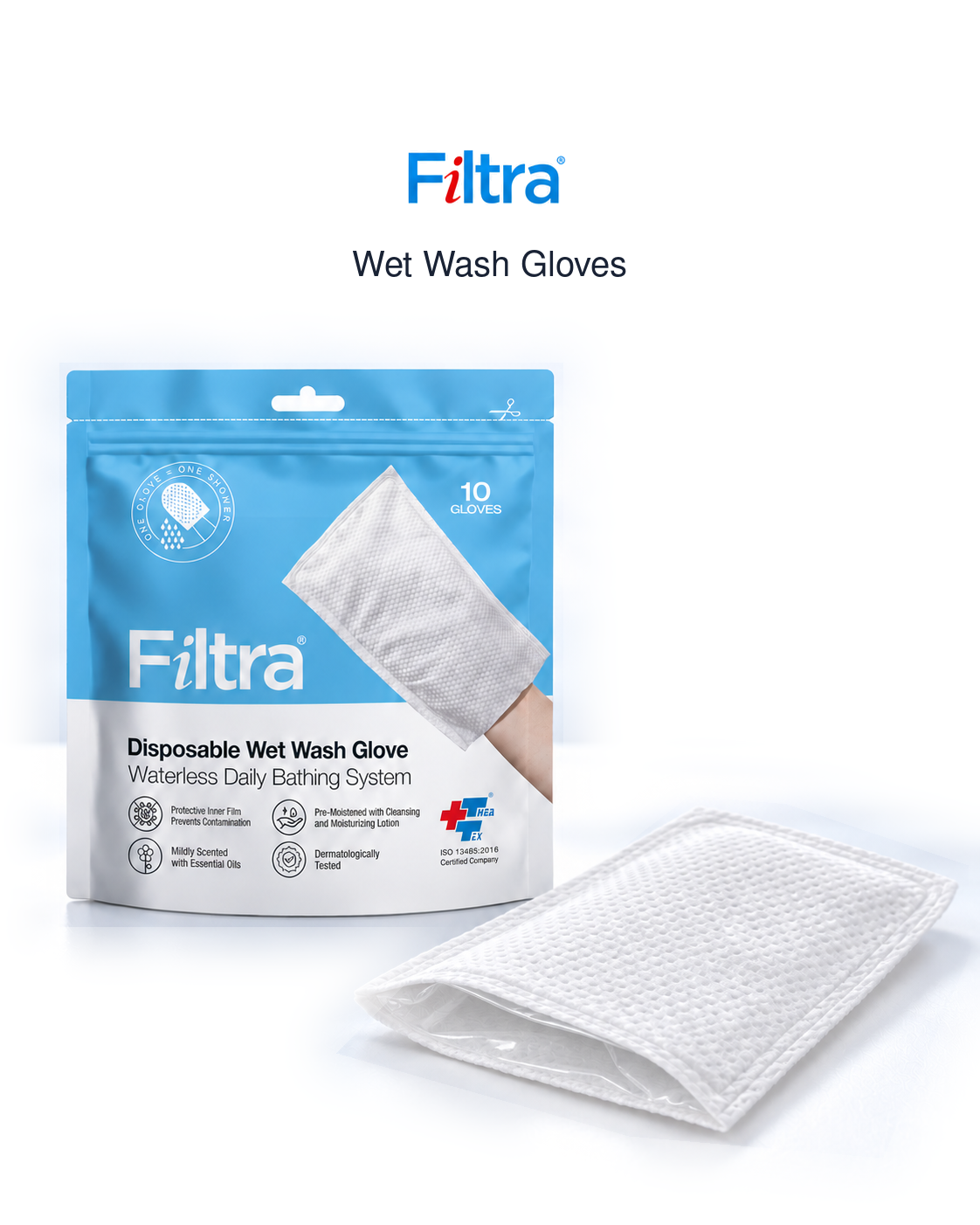 Disposable Wet Wash Gloves Body Wipes Re-Sealable Zip Lock Pouch of 10 Gloves (Pack of 1 Pouch)