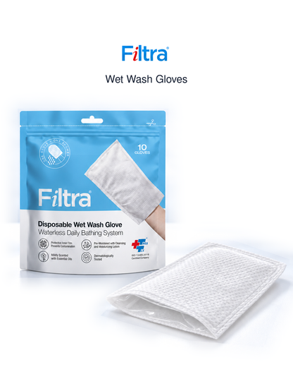 Disposable Wet Wash Gloves Body Wipes Re-Sealable Zip Lock Pouch of 10 Gloves (Pack of 1 Pouch)