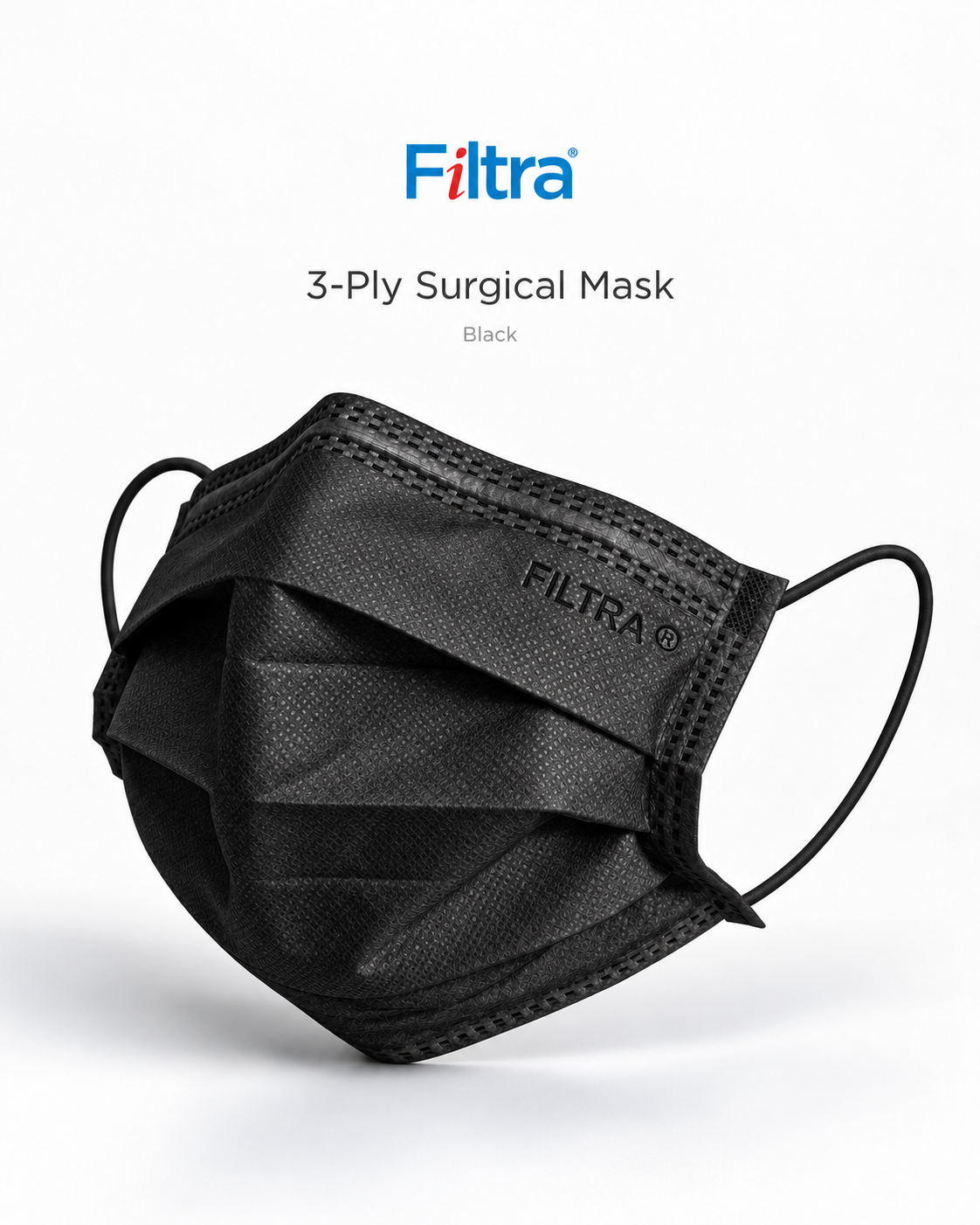 Black 3-Ply Ear Loop Surgical Mask Box of 100 Masks