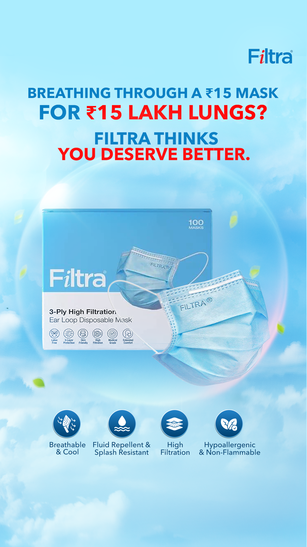 Blue 3-Ply Ear Loop Surgical Mask Box of 100 Masks