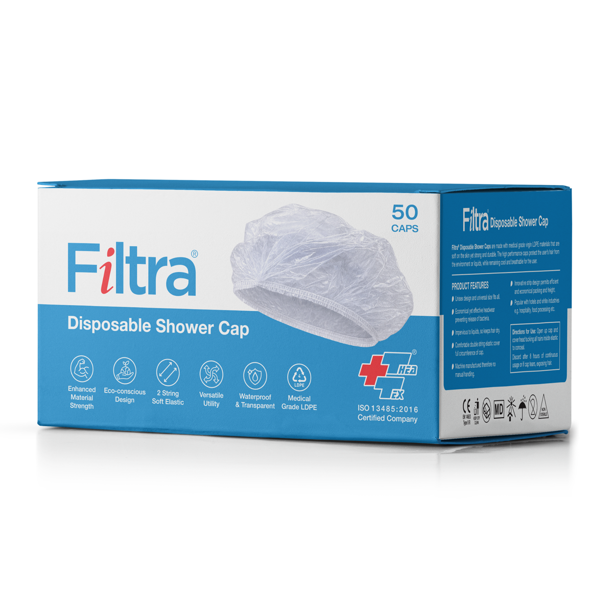 Transparent Disposable PE Shower Cap Box of 50 Pcs