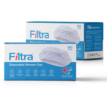 Transparent Disposable PE Shower Cap Box of 50 Pcs
