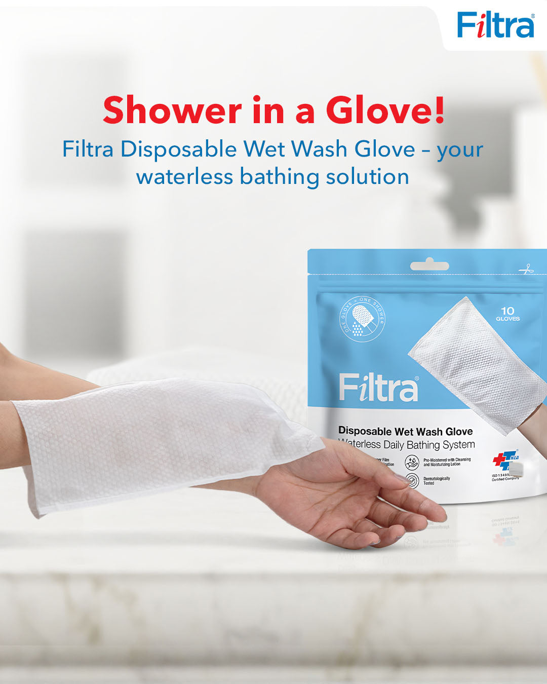 Disposable Wet Wash Gloves Body Wipes Re-Sealable Zip Lock Pouch of 10 Gloves (Pack of 3 Pouch)
