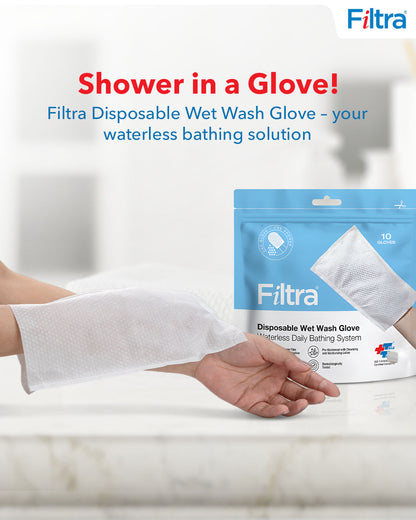 Disposable Wet Wash Gloves Body Wipes Re-Sealable Zip Lock Pouch of 10 Gloves (Pack of 3 Pouch)