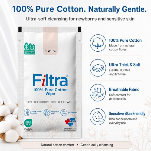 100% Pure Cotton Wipes-Box of 30 Single Sachets