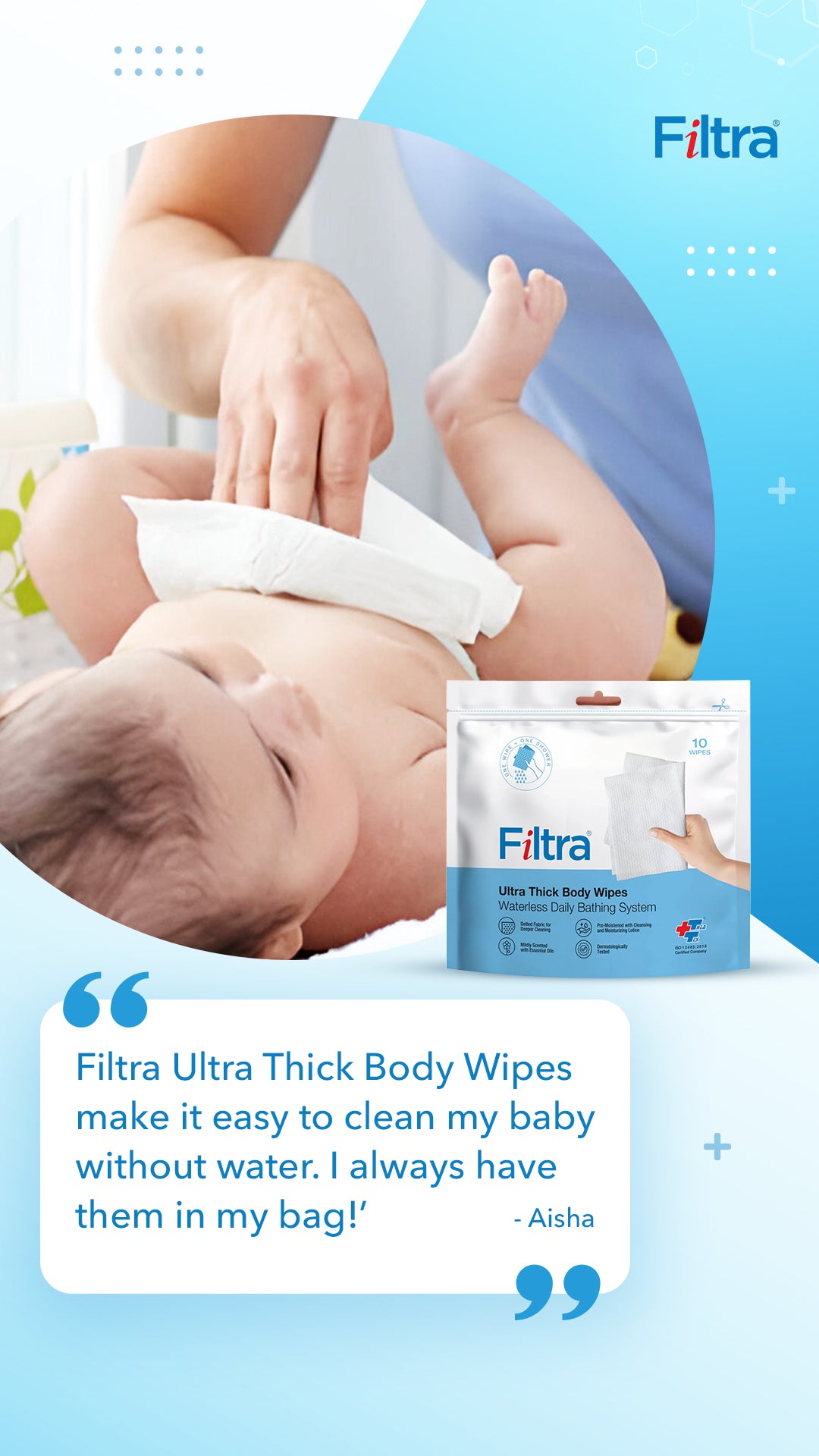 Ultra Thick Body Wipes Re-Sealable Zip Lock Pouch of 10 Wipes (Pack of 4 Pouch)