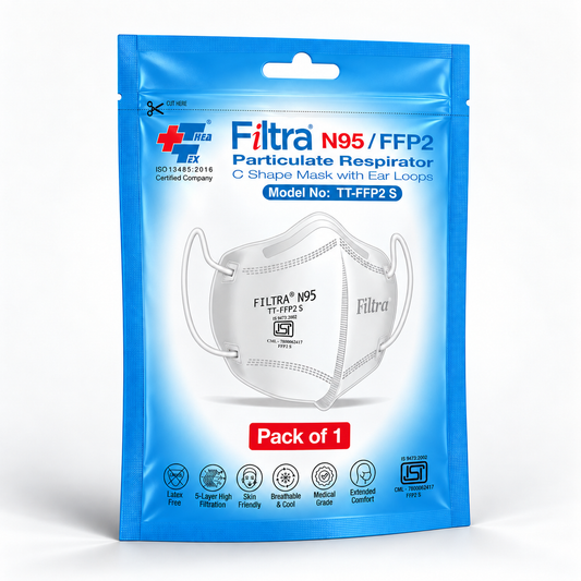 White N95 Mask with Ear Loops 10 Single Packs of 1 Mask (Pack of 3 Pouch)
