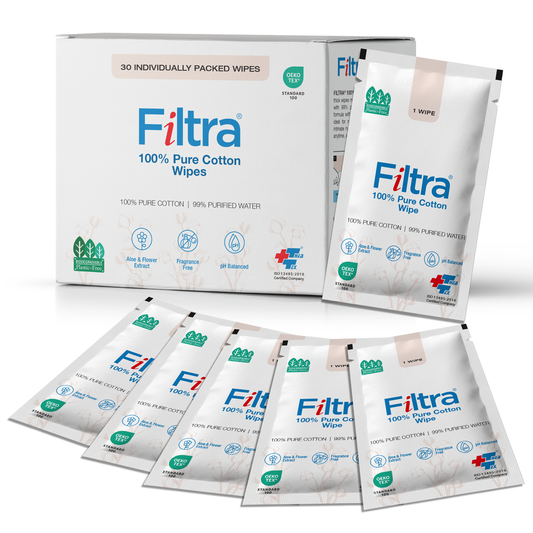 100% Pure Cotton Wipes-Box of 30 Single Sachets
