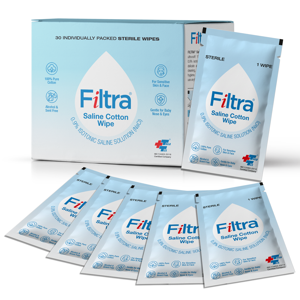 Sterile Saline Cotton Wipes-Box of 30 Single Sachets