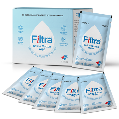 Sterile Saline Cotton Wipes-Box of 30 Single Sachets