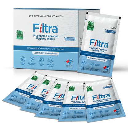 Flushable Personal Hygiene Wipes-Box of 30 Single Sachets