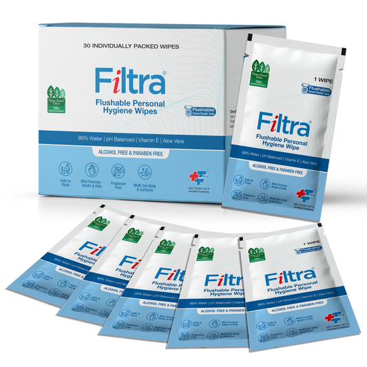 Flushable Personal Hygiene Wipes-Box of 30 Single Sachets