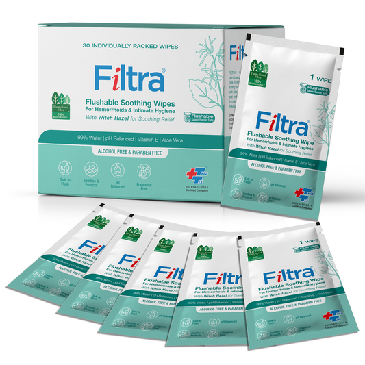 Flushable Soothing Wipes-Box of 30 Single Sachets