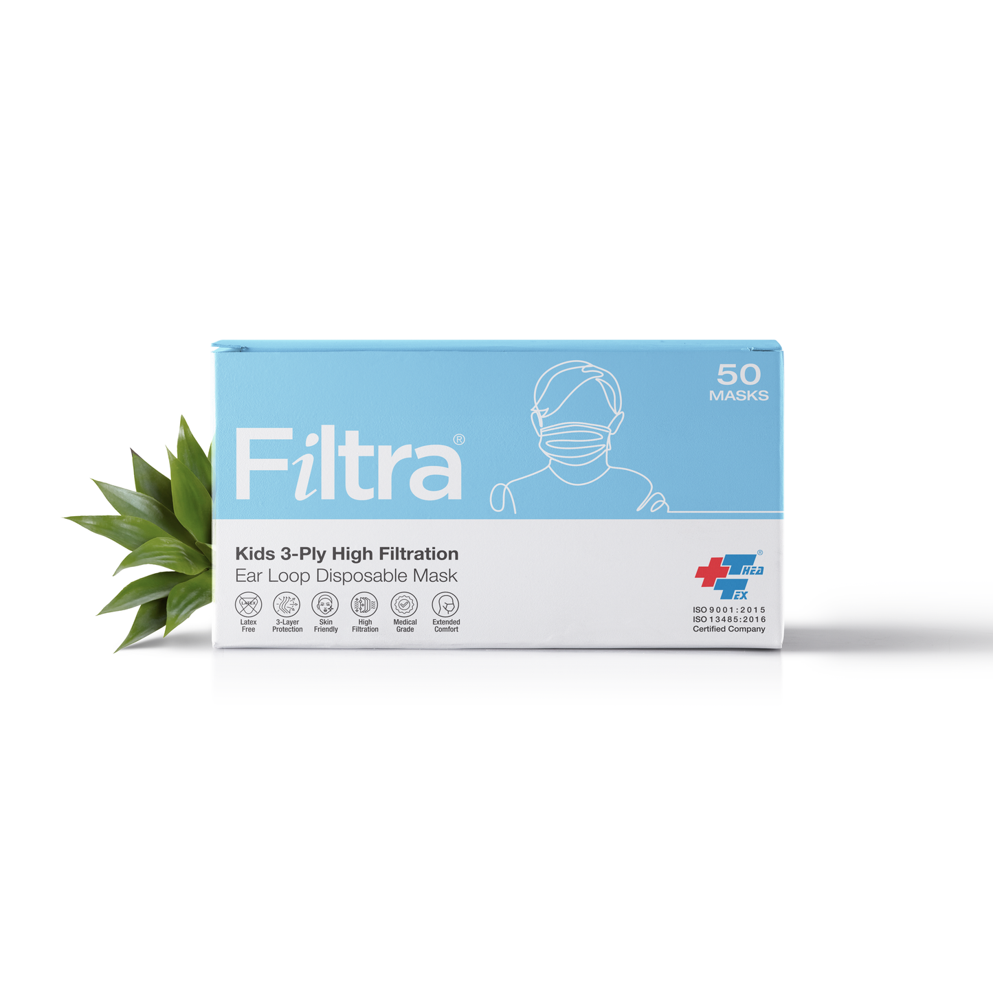 FILTRA® 3-Ply Ear Loop Kids Mask | White | Box of 50 Masks